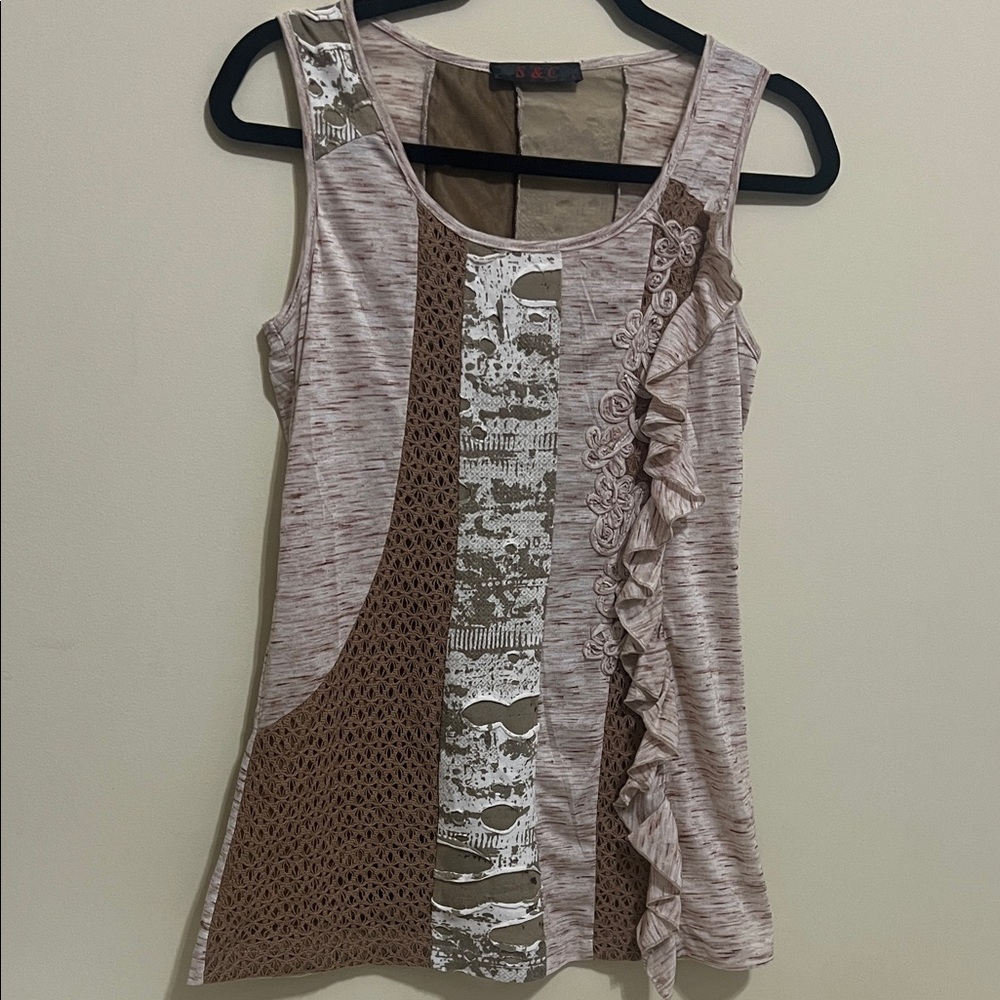 Stylish Women's Beige and Brown Tank Top